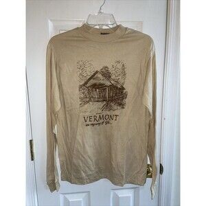 2/$30 Vintage The Knits Shirt Retro Large 80s Vermont Way Of Life Gibson Beige